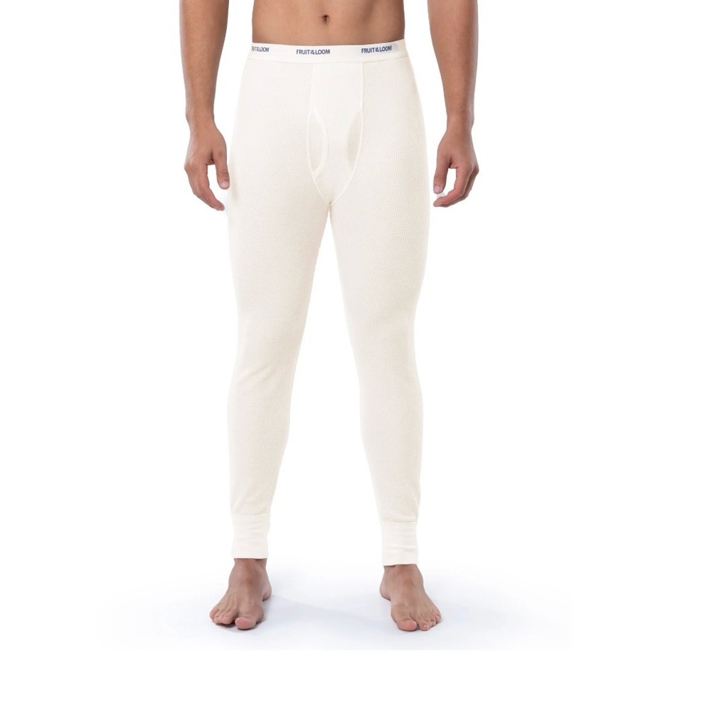 FRUIT OF THE LOOM Men's Waffle Thermal Underwear- Cream / Gray / Black . NEW